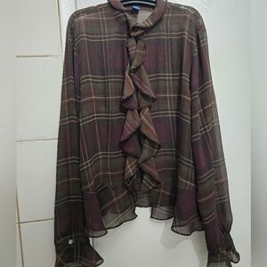 Chaps Dark Plaid Polyester Shirt